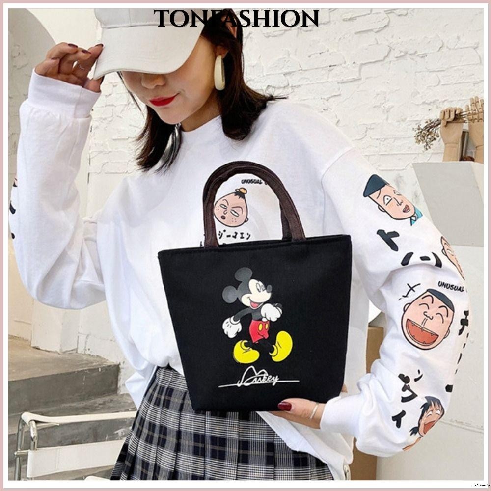 Tonfashion กระเป๋าถือ กระเป๋าสะพายไหล่ ผ้าแคนวาส ลายการ์ตูนสัตว์ ทนทาน สําหรับผู้หญิง