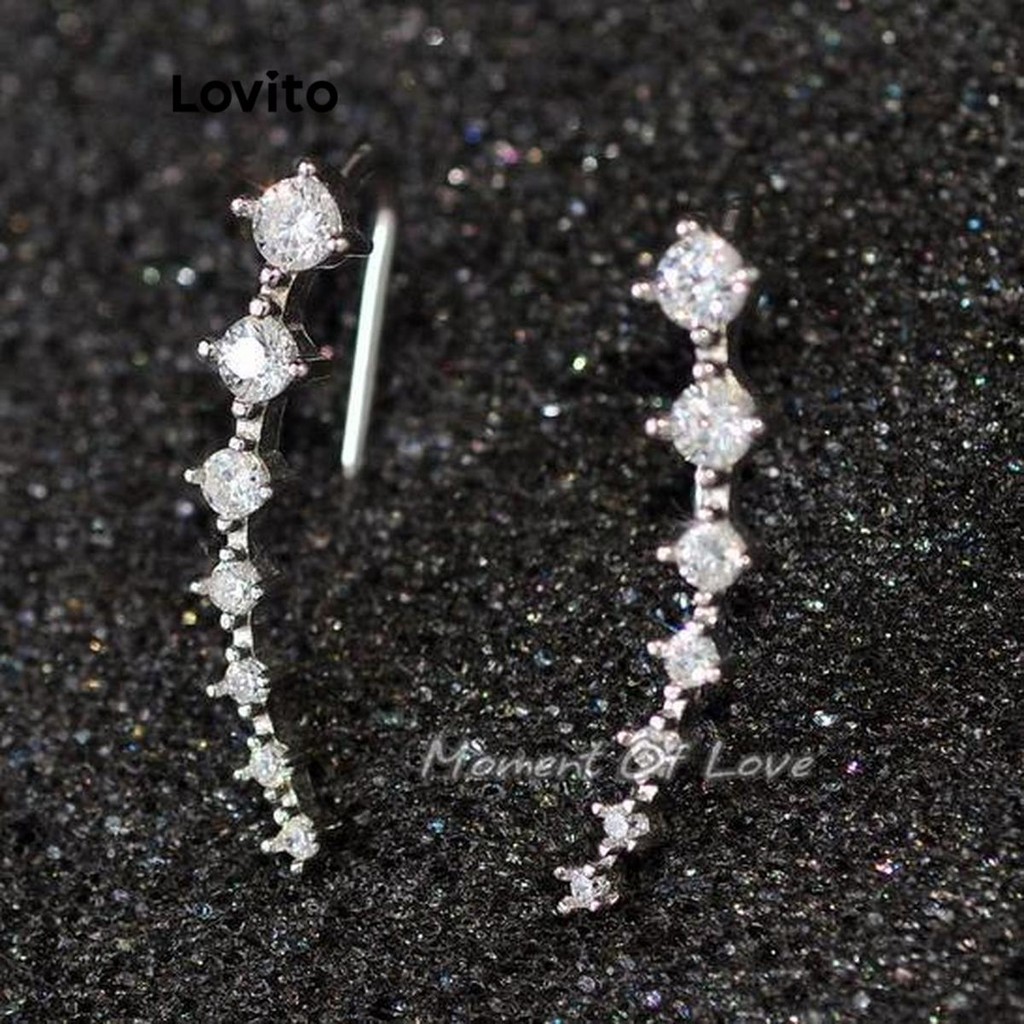 Lovito ต่างหูผู้หญิง แต่งไรน์สโตน สีพื้น สไตล์หรูหรา LFA17218 - รูปที่ 2