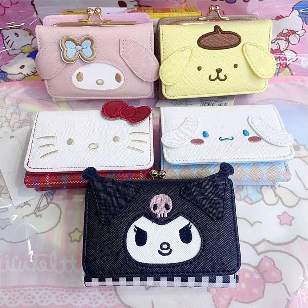 UUMIR กระเป๋าใส่เหรียญ Kuromi, Melody Fold Bag กระเป๋าสตางค์ PU, Kawaii Cinnamoroll Kuromi Card Package Girl