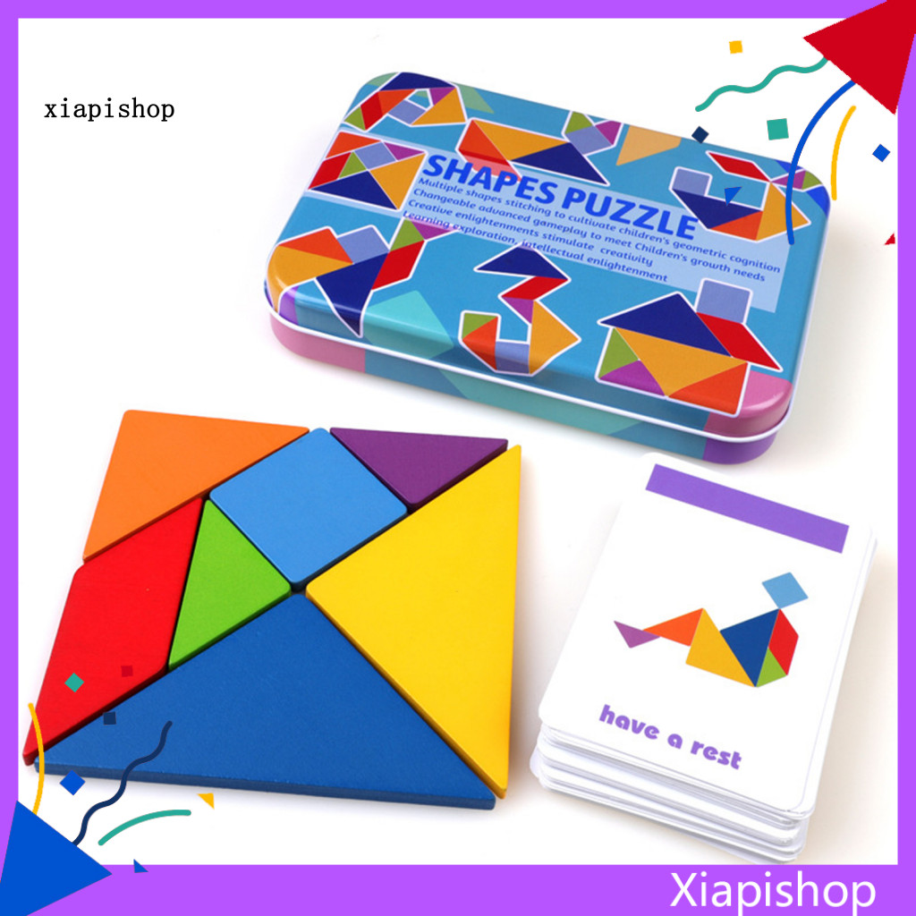 Xps จิ๊กซอว์ไม้ปริศนา รูปแทนแกรม หลากสี ของเล่นเสริมการเรียนรู้ สําหรับเด็ก 1 กล่อง