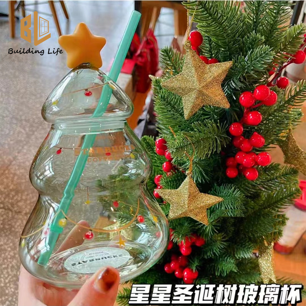 Starbucks แก้วน้ํา รูปต้นคริสต์มาส สามมิติ พร้อมหลอดดูด 640 มล.