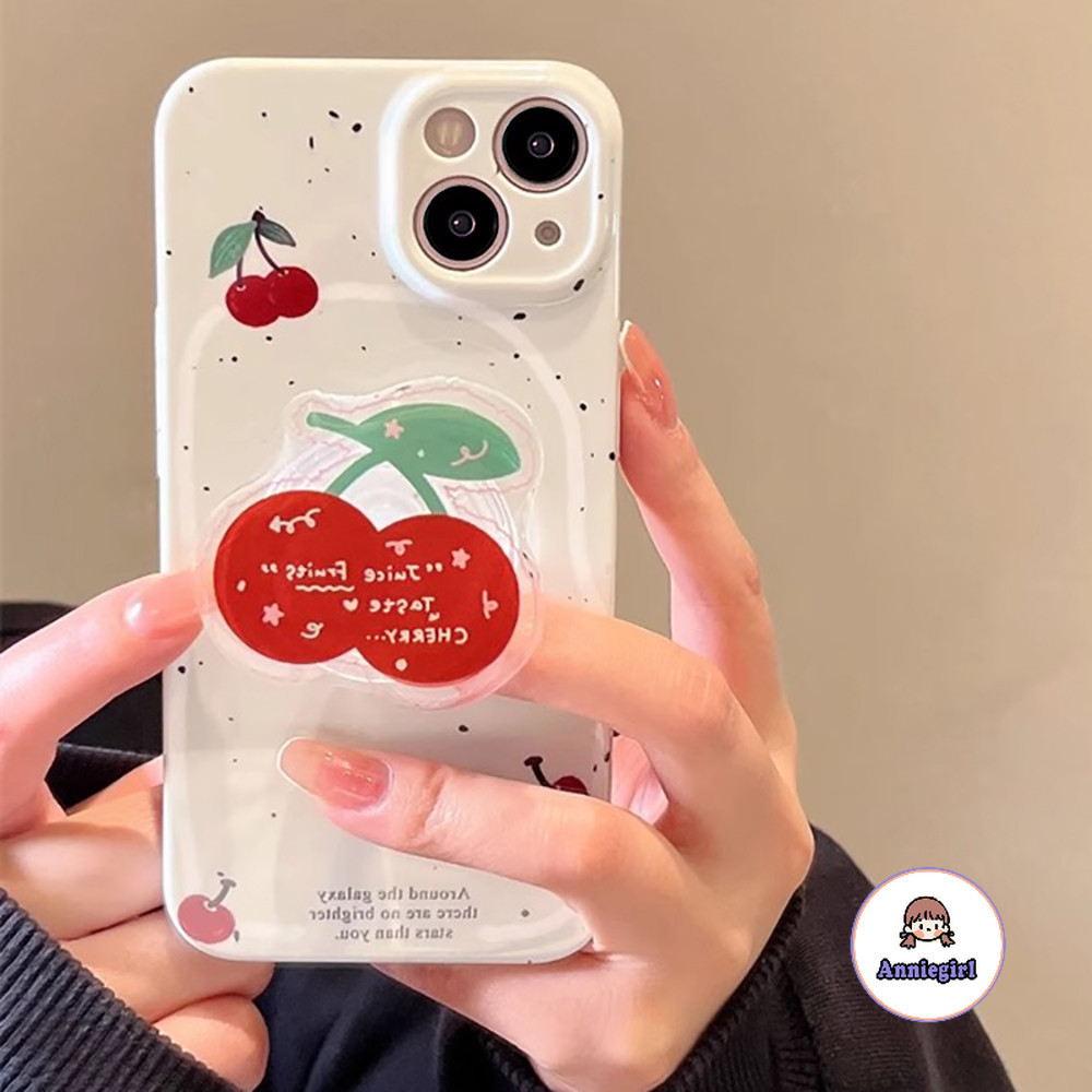 เคสไอโฟน 13 กันกระแทก ลายเชอร์รี่ พร้อมขาตั้ง สไตล์เกาหลี สําหรับ Iphone 11 15 14 Pro MAX 12 13 Promax XS MAX XR 7 8Plus 7G 8G SE เคสโทรศัพท์มือถือแบบแข็ง