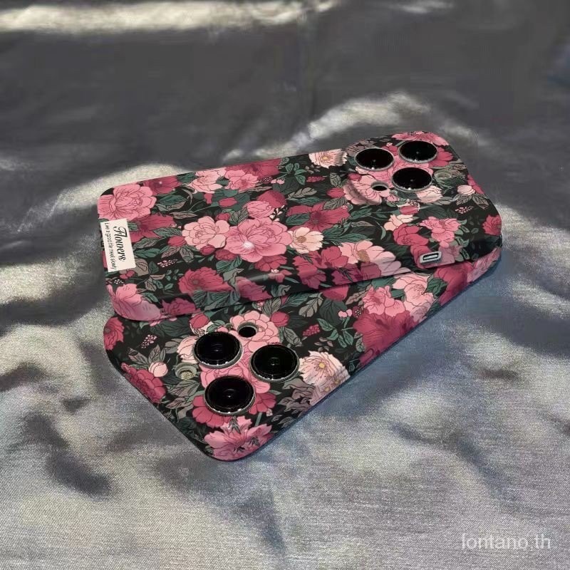 เคสโทรศัพท์มือถือแบบแข็ง กันกระแทก เต็มจอ ลายดอกไม้ สีชมพูวาว สําหรับ Iphone 15promax 14promax 13promax 12promax 11promax 11pro xsmaxs
