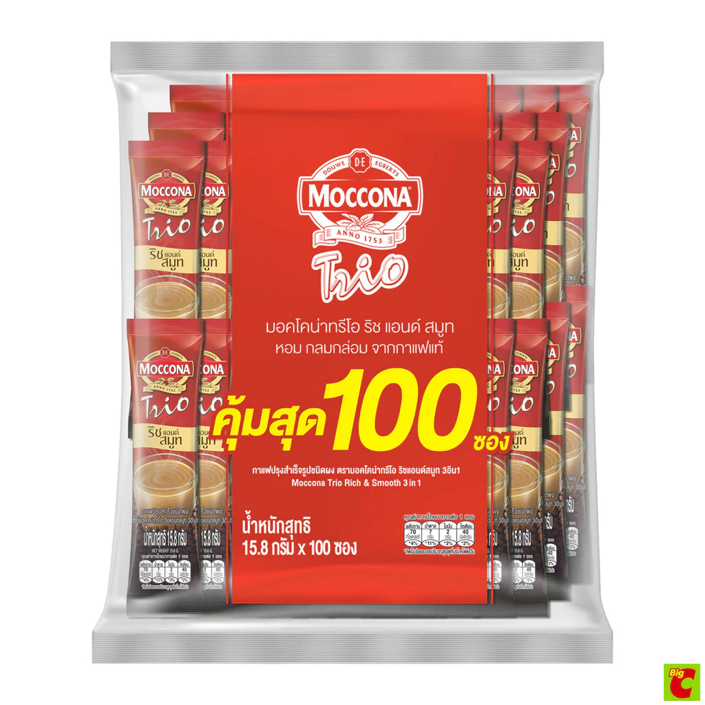 มอคโคน่า ทรีโอ กาแฟปรุงสำเร็จ 3อิน1 ริชแอนด์สมูท 15.8 ก. แพ็ค 100