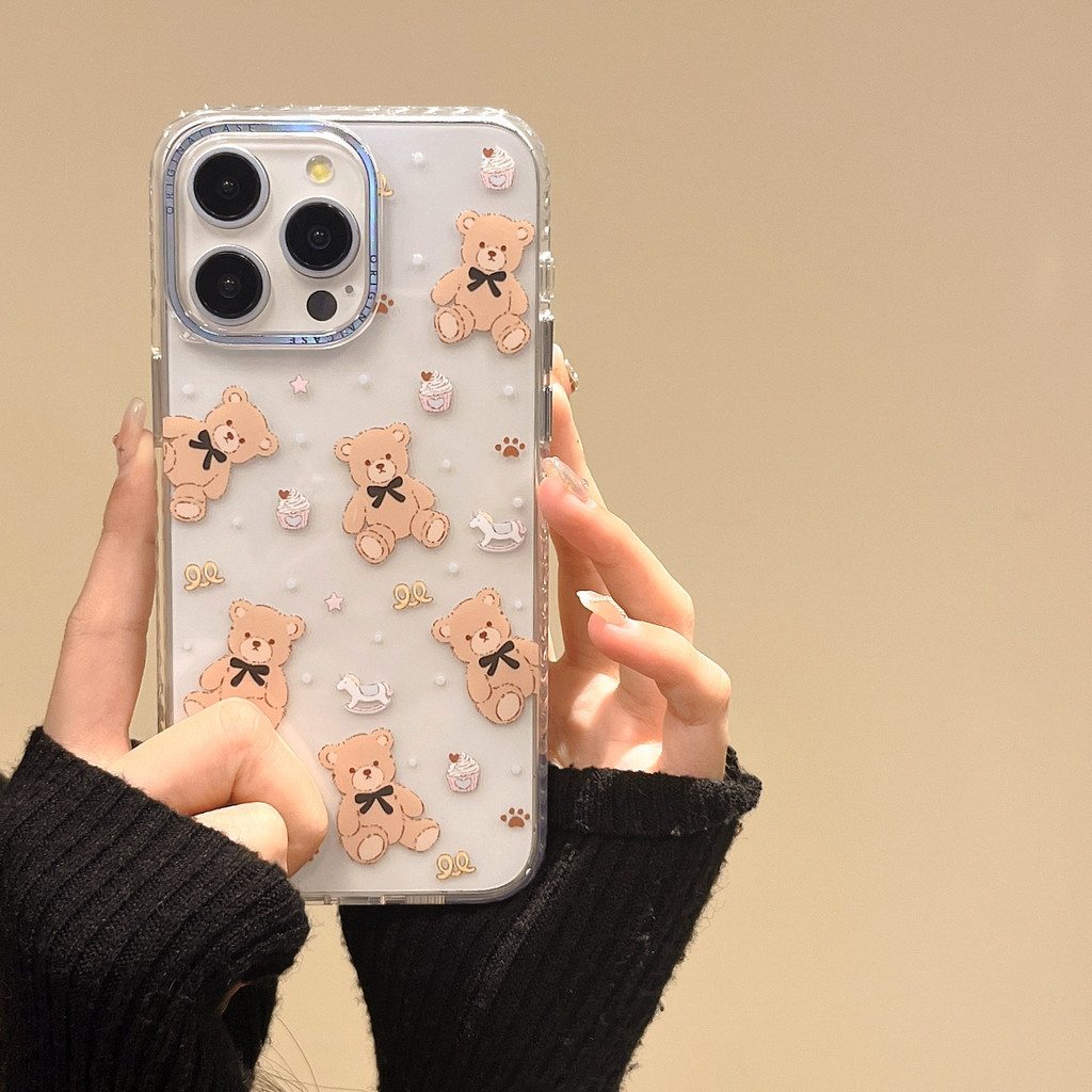 Imd เคสโทรศัพท์มือถือ เคลือบสองชั้น ลายการ์ตูนหมี กันลื่น สําหรับ iPhone 15 Pro max Apple 14 13 12 11