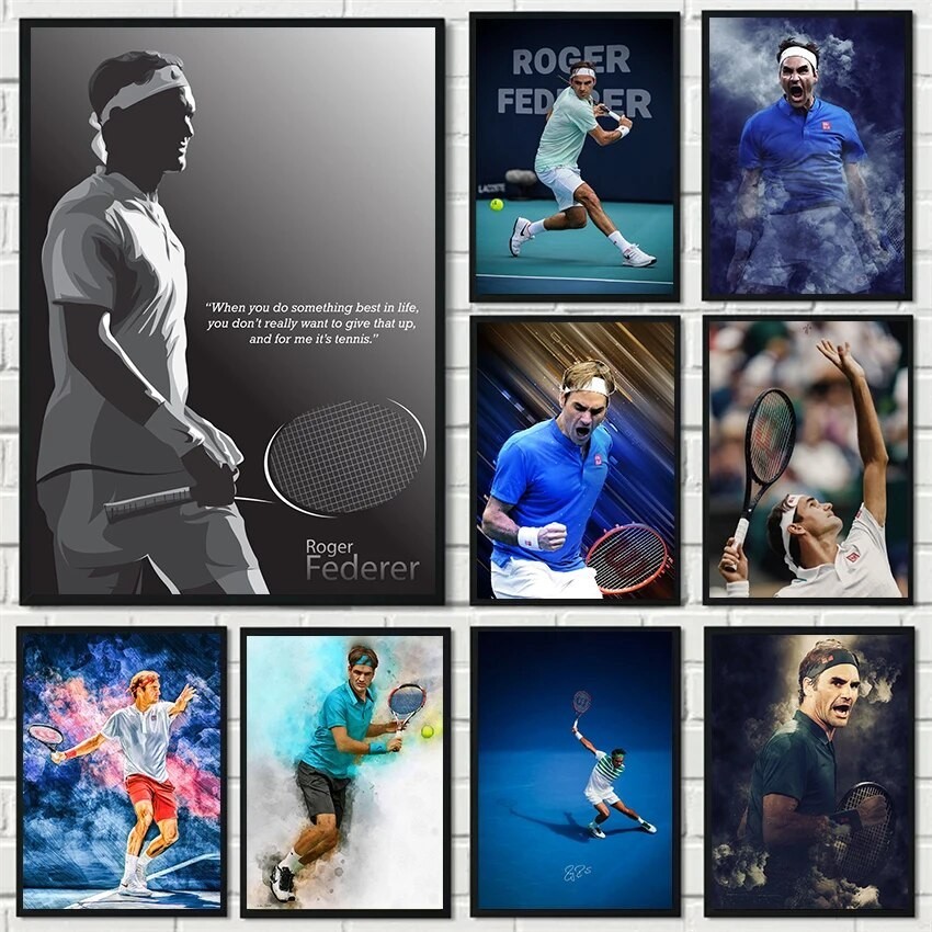 ตํานานเทนนิส Roger Federer Portrait ลายเซ ็ นโปสเตอร ์ ภาพวาดผ ้ าใบ Hd พิมพ ์ เทนนิสกีฬา Wall 69F 0310