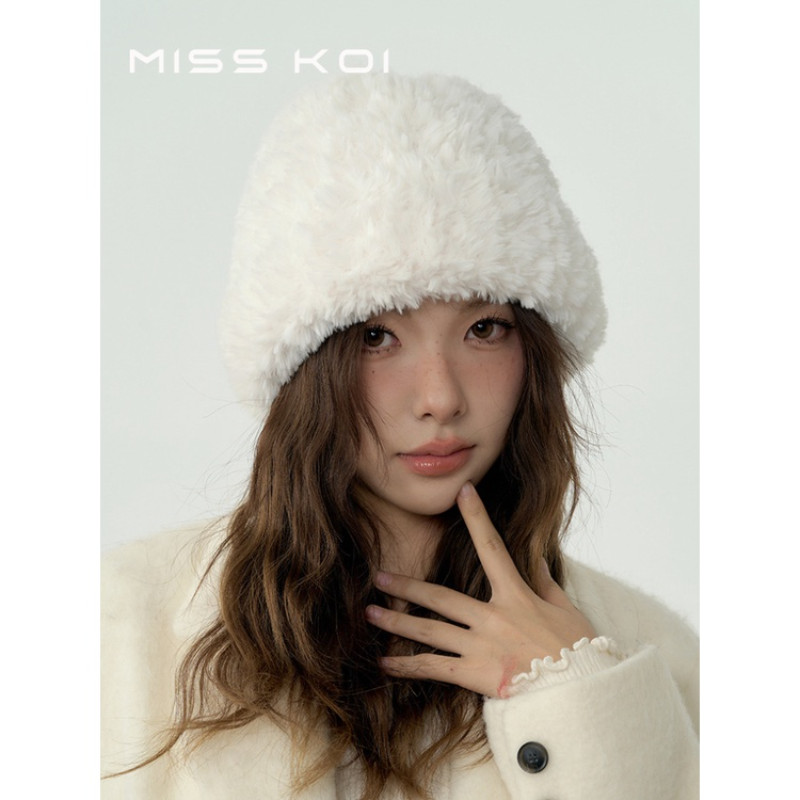 Misskoi [พร้อมส่ง] ใหม่ หมวกถัก ผ้าขนสัตว์ ขนาดใหญ่ สีขาว แฟชั่นฤดูใบไม้ร่วง ฤดูหนาว สําหรับผู้หญิง @-