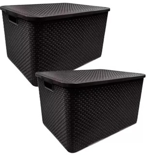 Kit Com 2 Cesto Caixa Organizadora Rattan Com Tampa 7 Litros Preto