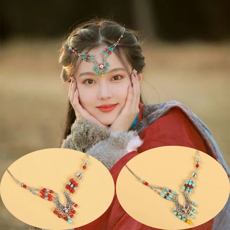 เครื่องประดับผมเจ้าสาว แต่งสายโซ่ สไตล์โบฮีเมียน และตุรกี แฟชั่นเรโทร สําหรับผู้หญิง