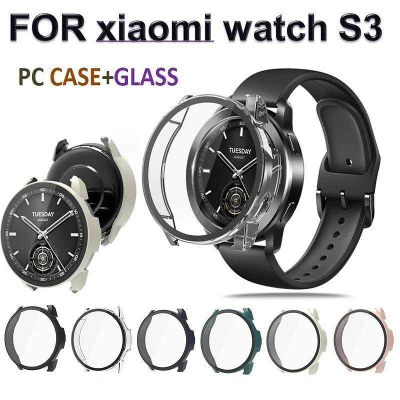 Xiaomiwatchs3 ฟิล์มกระจกนิรภัย + เคสสมาร์ทวอทช์ PC แบบแข็ง สําหรับ Xiaomi Watch S3 ป้องกันรอยขีดข่วน กันกระแทก ป้องกันหน้าจอนาฬิกา