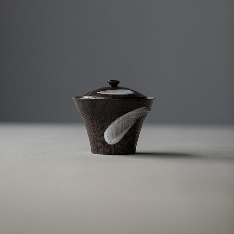 เซรามิค Ercai Gaiwan สไตล์ญี่ปุ่นผง Inducing สไตล์เงียบถ้วยชาชามชาถ้วยฝาปิด Kung Fu ชุดชาถ้วยชา [A35