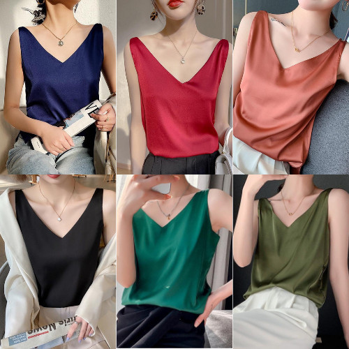 เสื้อคอวี ผ้าเครปซาติน M-XL สวยหรู