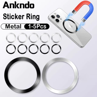 Ankndo 5pcs สติกเกอร์แหวนโลหะ แม่เหล็กไร้สาย เข้าได้กับ iP 15 14 13 Magsafe