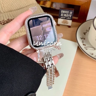 เพชรแก้ว + ฝาครอบ สําหรับ Apple Watch Case 45/41/40/44/42/46 มม. Bling กันชน + หน้าจอ iWatch Series 10 9 8 7 3 6 SE