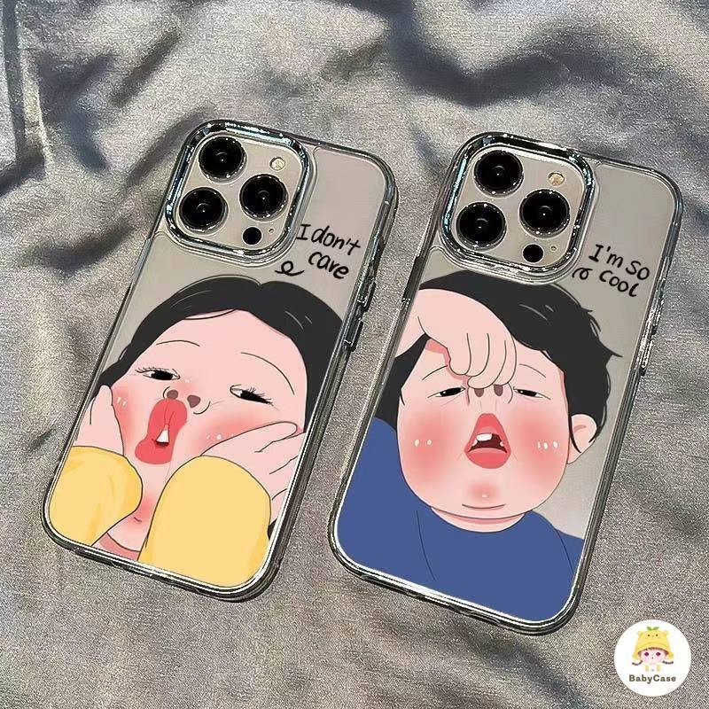 หรูหราชุบเลนส์โลหะการ์ตูน Cool Boy สาวตลกสำหรับ IPhone 11 15 13 12 14 Pro Max XR 7 8 7Plus 8Plus X XS Max SE