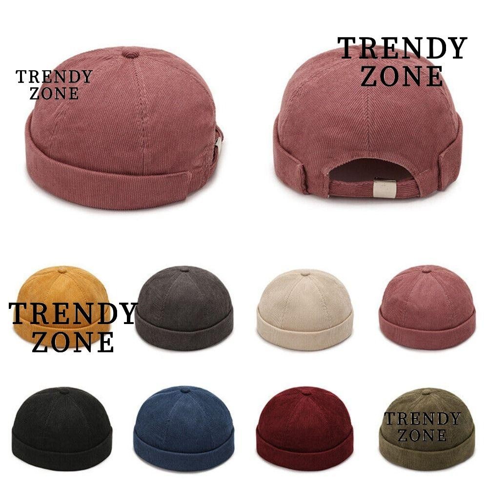 Trendyzone หมวกฮิปฮอป, หมวกผ้าลูกฟูก ทรงกลม สีพื้น, หมวกกะโหลก ผ้าฝ้าย ปรับได้