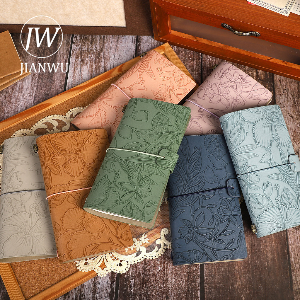 Jianwu สมุดโน้ต ลายดอกไม้ และใบไม้ ขนาด A6 96 หน้า ต่อเล่ม DIY เครื่องเขียน สําหรับนักเรียน