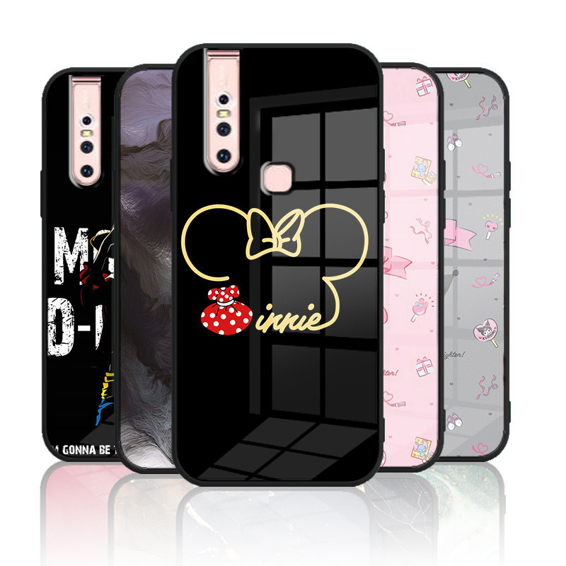 เคสกระจกนิรภัย VIVO V15 1819 เคสกระจกนิรภัย ขอบซิลิโคนนิ่ม ป้องกัน TPU ด้านข้าง เคสโทรศัพท์