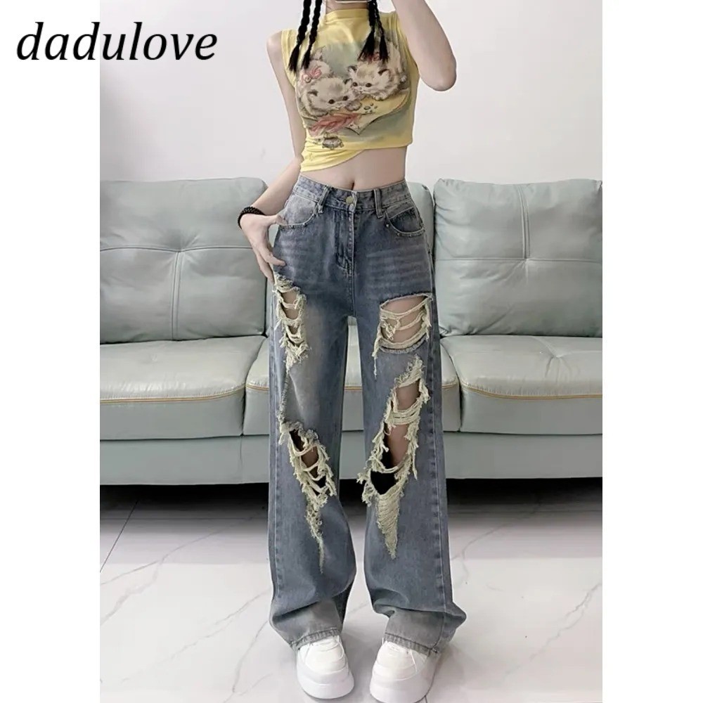 DaDulove New American Ins High Street Retro Embroidered Jeans Niche High Waist Wide Leg Pants plus Size Trousers