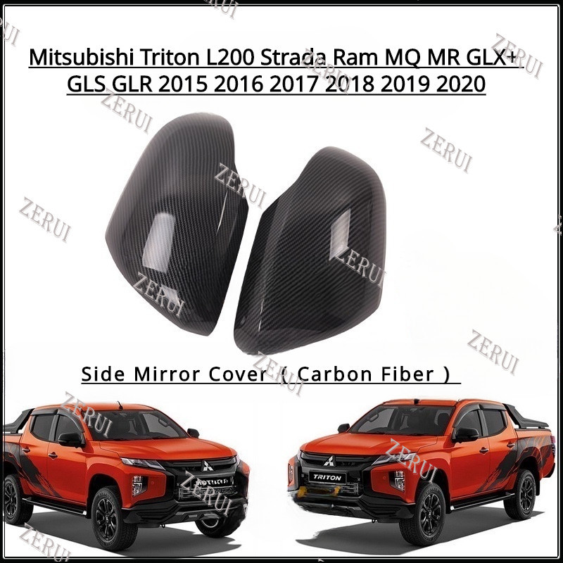 ฝาครอบกระจกมองข้างรถยนต์ คาร์บอนไฟเบอร์ สําหรับ Mitsubishi Triton L200 Strada Ram MQ MR GLX+ GLS GLR 2015 2016 2017 2018 2019 2020