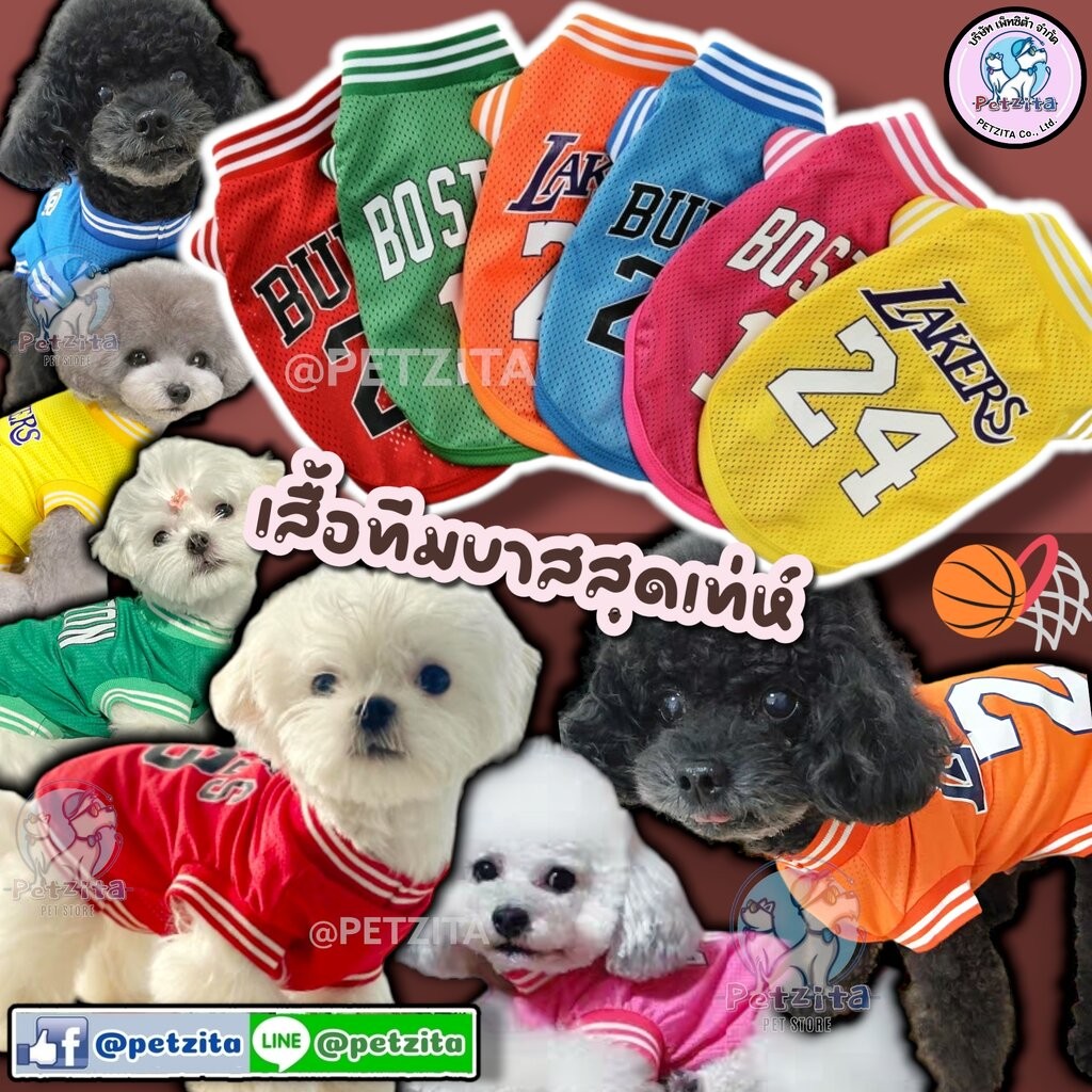 🇹🇭พร้อมส่ง🇹🇭 เสื้อลายทีมบาสผ้ารูตาข่าย 6 สี ใส่สบายเวอร์ for pet สุนัข หมา แมว