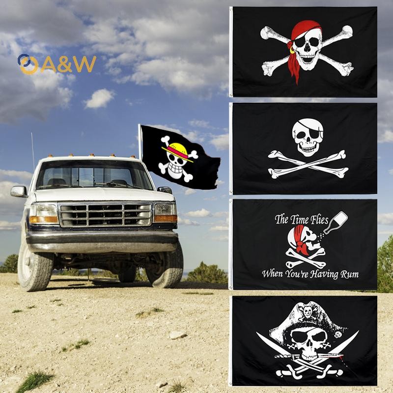 A&W Flag Crossbones Pirate Flag Jolly Roger Double Broken พร้อมมีด Pirate Flag สําหรับตกแต่งงานปาร์ต