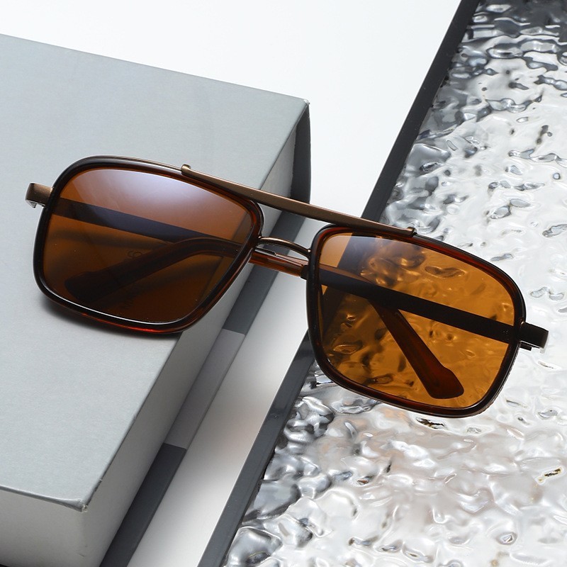 ใหม่ผู้ชายและผู้หญิงแฟชั่น Double Beam Aviator ยุโรปและอเมริกาแนวโน้มบุคลิกภาพแว่นตากันแดดอาวุโสป้องกันรังสีอัลตราไวโอเลต