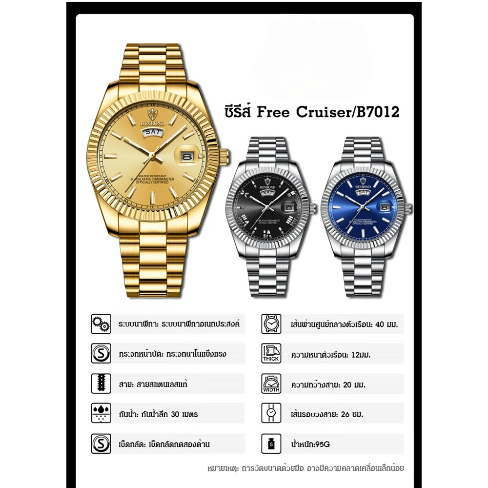 💌ทนต่อการสึกหรอ/ป้องกันรอยขีดข่วน💌นาฬิกาข้อมือผู้ชาย คลาสสิก กันน้ำได้ ปฏิทินคู่ นาฬิกาสายเหล็กแบบเข้าชุดสำหรับผู้ชาย/นาฬิกาหรูสำหรับผู้ชาย นาฬิกาแฟชั่นสำหรับนักธุรกิจชาย - รูปที่ 7