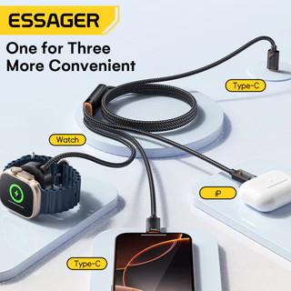 Essager Type-C To C+L+ watch Wireless 3 in 1 สายชาร์จใช้งานร่วมกับ ip 5-16 Series, Ap watch Series,Android,แล็ปท็อป