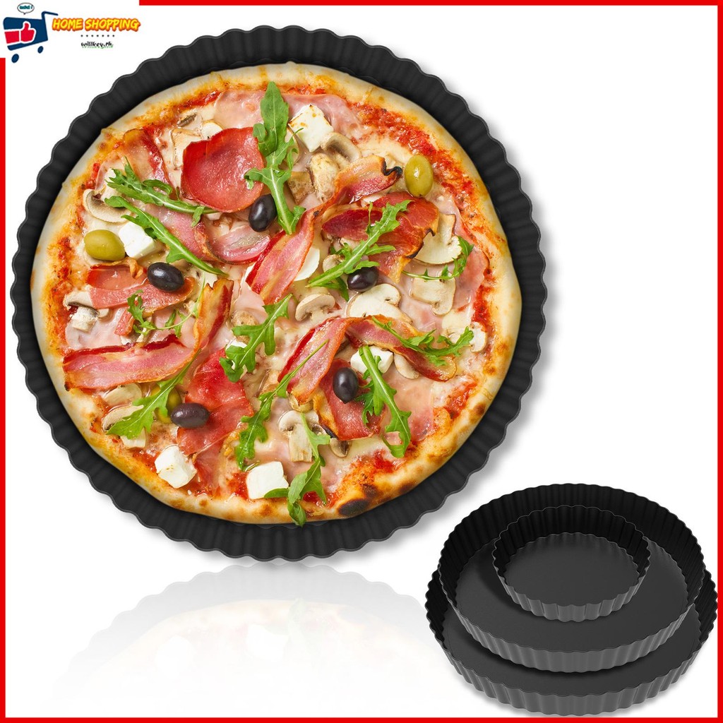 3 ชิ้น Quiche จาน Non-Stick Quiche ดีบุกที่ถอดออกได้ด้านล่างง่ายต่อการปล่อยถาดอบพาย SHOPTKC5734