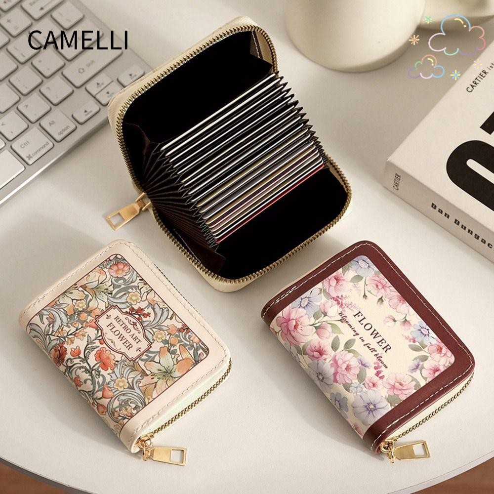 Camelli ผู้ถือบัตรเครดิต, PU หนังความจุขนาดใหญ่กระเป๋าสตางค์ผู้หญิง, Creative 9/18 ช่องอเนกประสงค์ดอกไม้กระเป๋าบัตรของขวัญ
