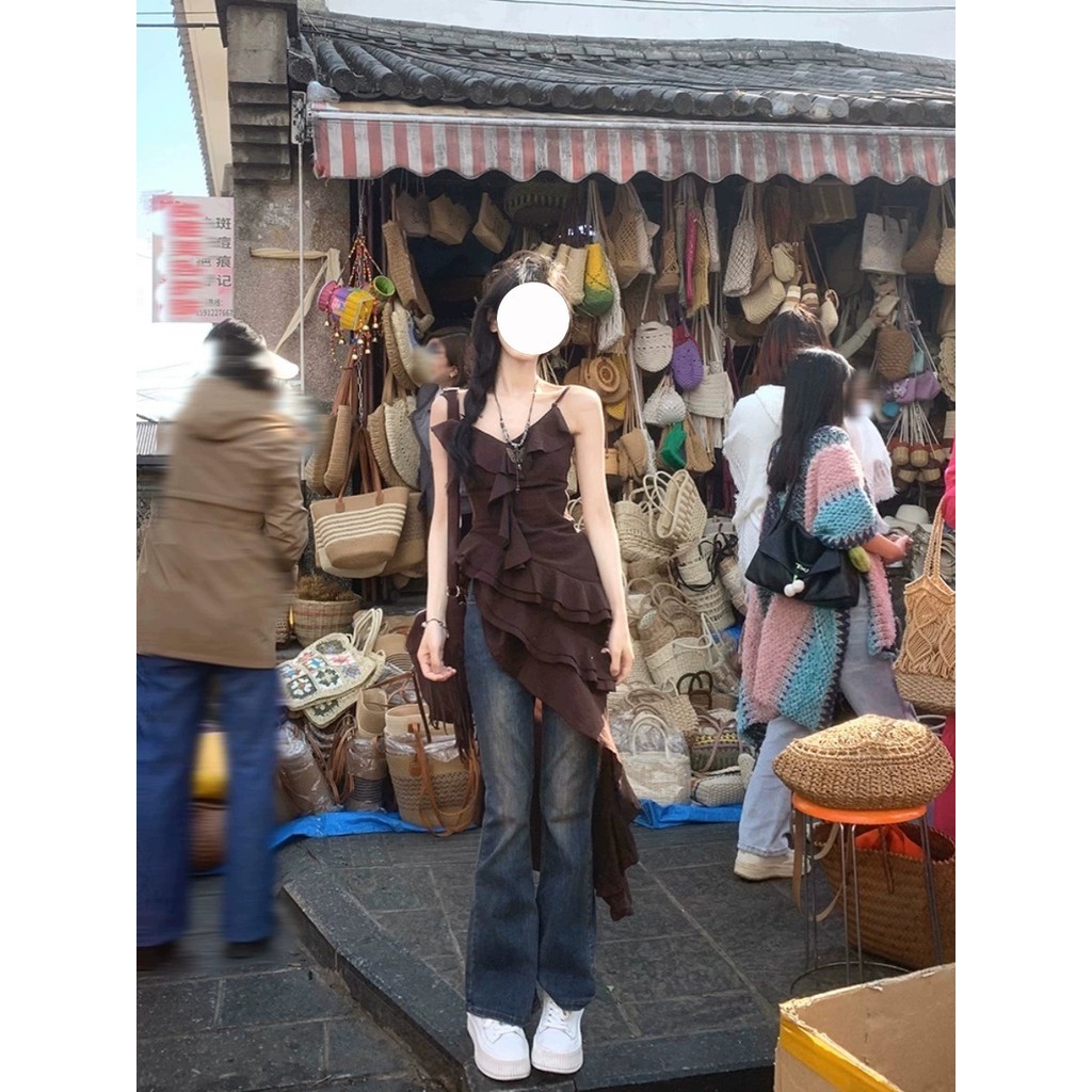 ชุดสูทฤดูใบไม้ร่วงแบบใหม่2024ชุดเดรสสายเดี่ยวดีไซน์แฟชั่นผู้หญิงชุดเดรสลูกไม้อารมณ์สองชิ้น - รูปที่ 2