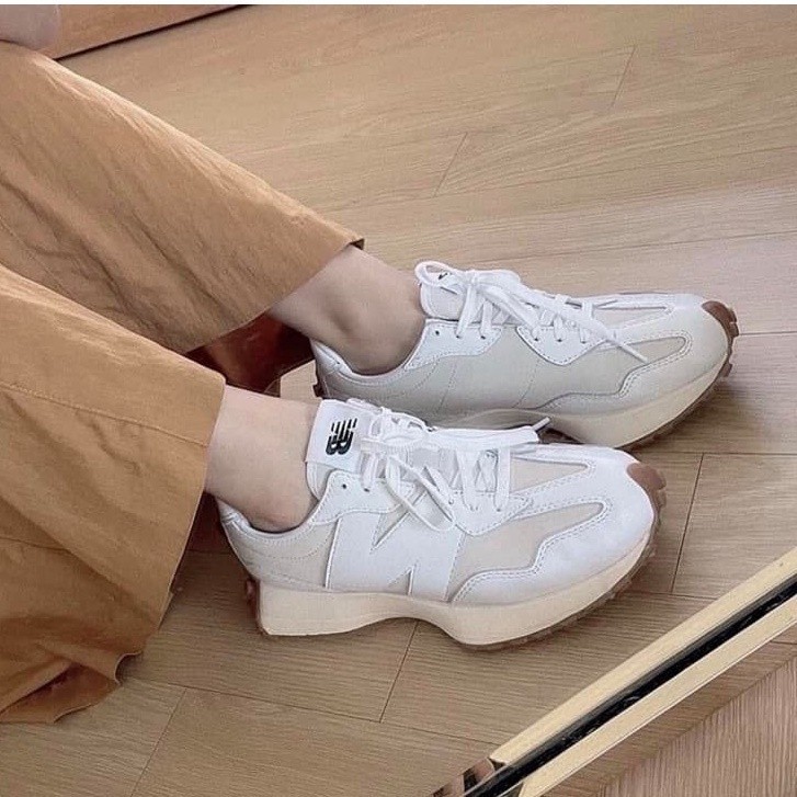 New Balance 327 หนังสีขาวสีดำ NB327 วิ่งชายหญิงกีฬา NewBalance รองเท้า Hot sales แฟชั่น