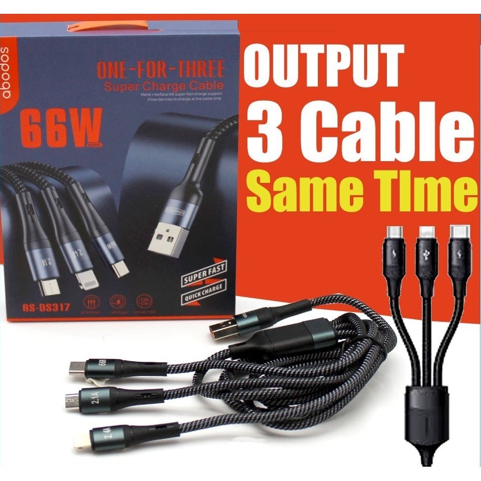 ABODOS 66W 3 IN 1 USB Data Cable / 6A Super Fast Chaging / 1.2 เมตร ความเร็วสูง AS-DS356