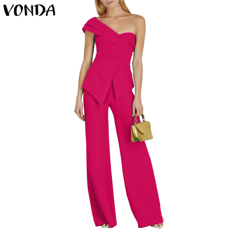 Vonda ชุดเสื้อและกางเกงขายาว ทรงตรง สไตล์วินเทจ สองชิ้น สําหรับผู้หญิง