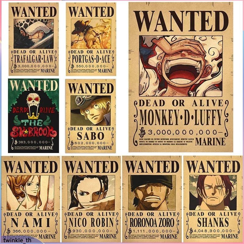 2024 ใหม่ One Piece Action Figure Wanted โปสเตอร์ Craft พิมพ์สติ๊กเกอร์ติดผนัง Vintage Playbill Luffy สติกเกอร์วอลล์เปเปอร์ (twinkle.th)