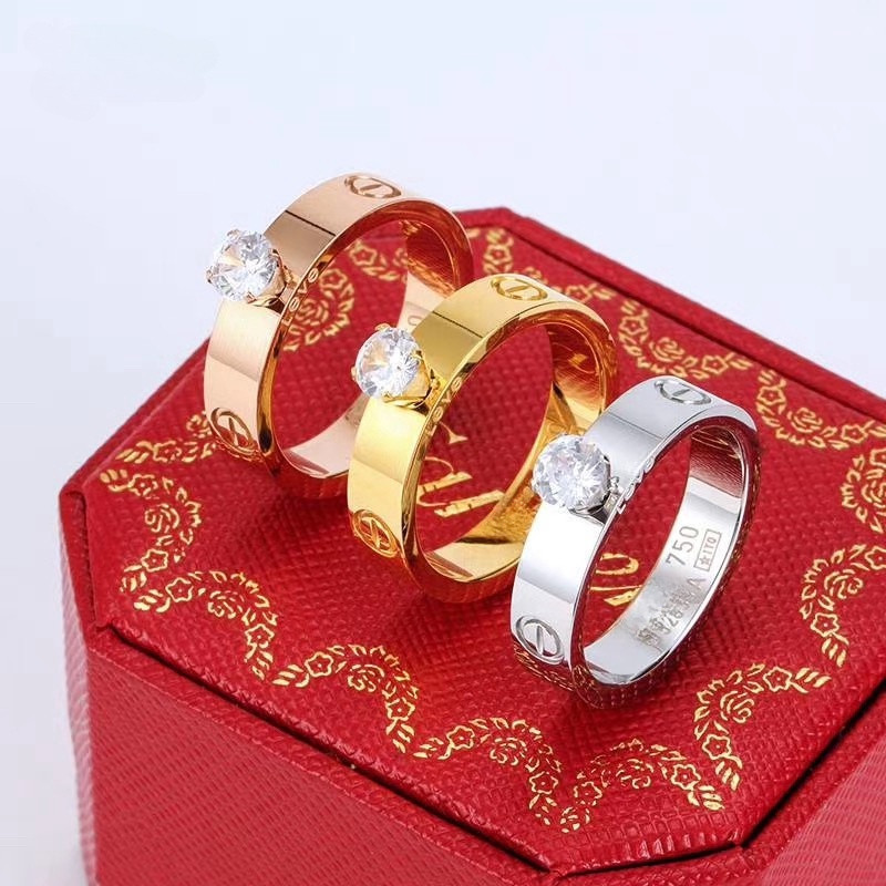 แหวนเพชรเดียวทรงเล็ก ออกแบบคลาสสิก พร้อมลายเส้นแฟชั่นใหม่ สแตนเลสแท้ สำหรับสวมใส่ในโอกาสพิเศษ