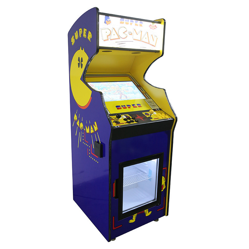 ตู้เกมอาร์เคดแบบยืน ลายแพคแมน Stand Up Arcade Machine Pac Man with Fridge