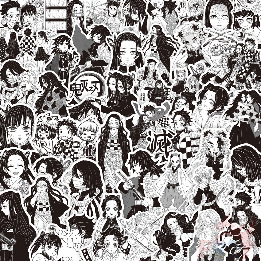 75Pcs/Set ❉ Kimetsu No Yaiba . Classical Black & White Series 01 Stickers ❉ DIY Fashion Decals Doodle Stickers