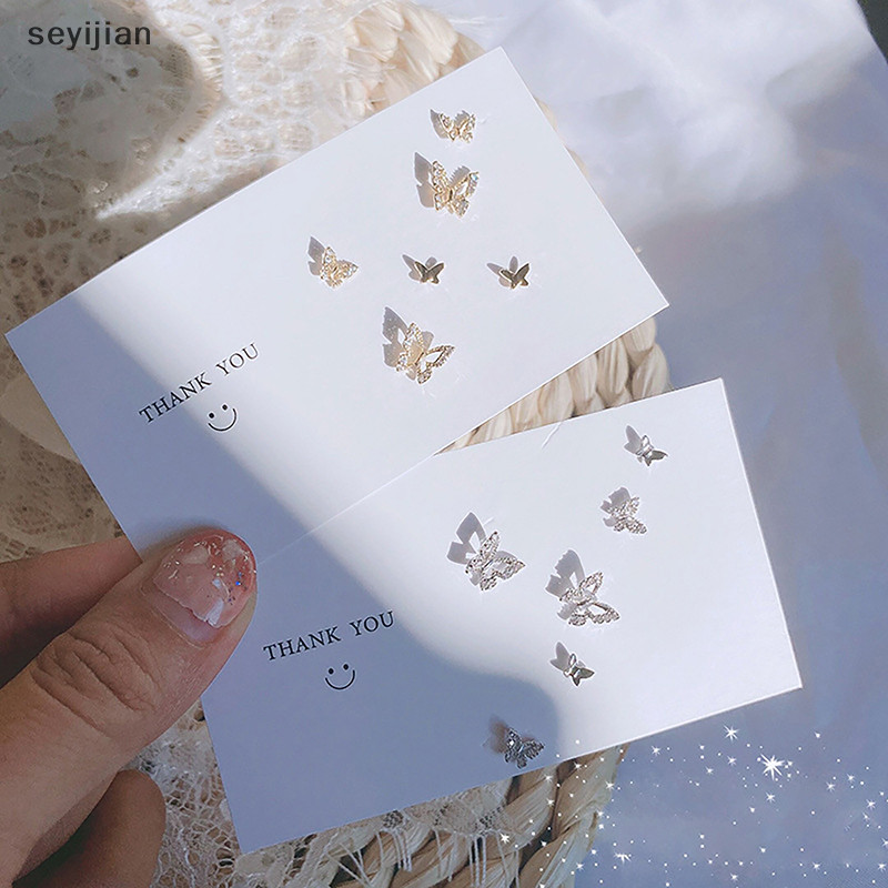 【Syj】ชุดต่างหูสตั๊ด ประดับเพทาย คริสตัล รูปผีเสื้อ เครื่องประดับ สําหรับผู้หญิง งานหมั้น งานแต่งงาน 6 ชิ้น ต่อชุด