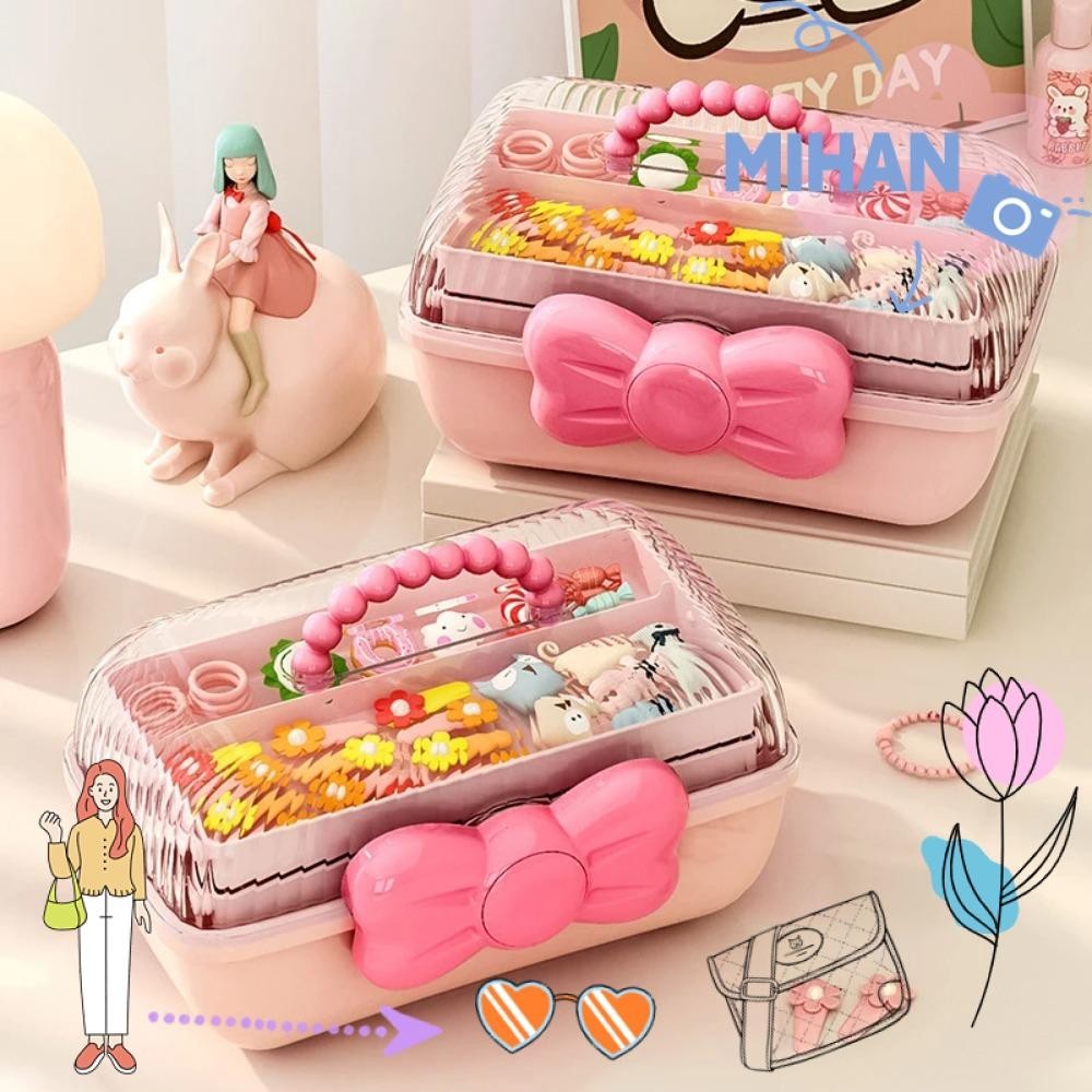 Mh กล่องเก็บกิ๊บติดผม pp โบว์ กล่องเครื่องประดับ น่ารัก กันน้ํา หลายชั้น เครื่องประดับผมเด็ก