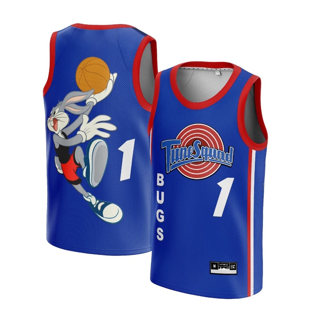 Bugs Tune Squad 1 BLUE SPACE JAM Swingman บาสเกตบอล NBA Jersey เสื้อยืด Tshirt Tops Custom เครื่องแต