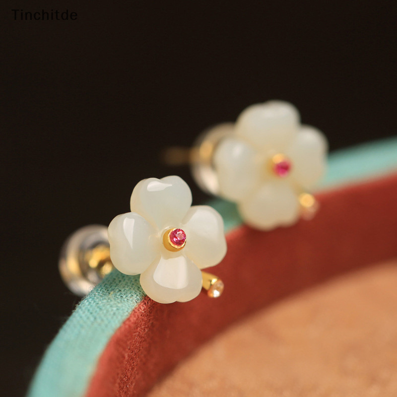[Tinchitde] ต่างหูสตั๊ด หยกเทียม สี่แฉก นําโชค ออกแบบดี เรโทร เครื่องประดับแฟชั่น สําหรับผู้หญิง [Preferred]