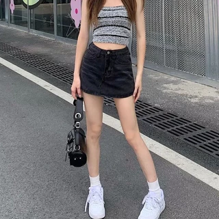 S-6XL กางเกงกระโปรงยีนส์แฟชั่น กระโปรงปลอมสองชิ้นของ เอวสูง สไตล์เกาหลี แฟชั่นฤดูร้อน