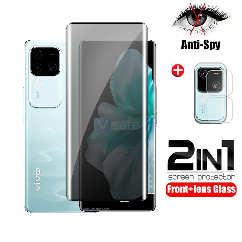 2in1 PRIVACY กระจกนิรภัยสําหรับ vivo V30 pro 5G 2024 V30pro คลุมทั้งหมด Anti Spy ป้องกันหน้าจอกล้องด้านหน้าป้องกันฟิล์ม