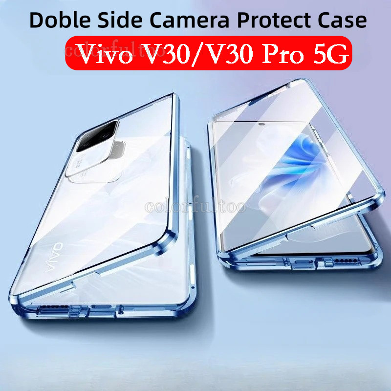 สองด้านกระจกนิรภัยเคสโทรศัพท์สําหรับvivo V40 V30 Pro V30Pro V40Pro V 30 VivoV30 5G 2024 กรณีพลิกแม่เหล็กฮาร์ดกันกระแทกปลอกป้องกันกันชนปกหลัง