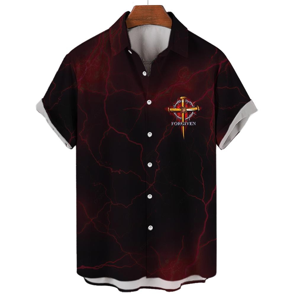 เสื้อเชิ้ตแขนสั้นลําลอง พิมพ์ลายกราฟฟิค Christ Cross สีดํา สไตล์สตรีท สําหรับผู้ชาย