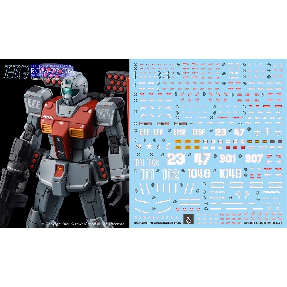 YAN GHOST HG 1/144 GTO 79 GM Shoulder Cannon Water Slide Decal Fluo Type