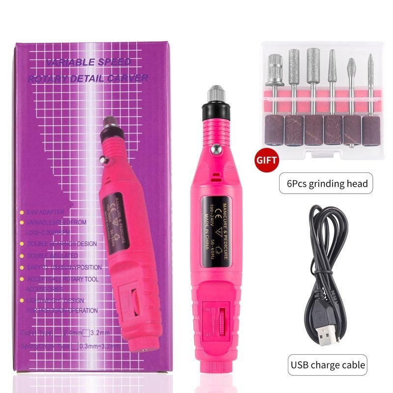 เครื่องเจาะเล็บไฟฟ้าปลั๊ก USB ชุด 6 ชิ้นเจาะเล็บ Bits Pedicure เล็บเจาะแฟ้มเครื่องมือขัดสําหรับเล็บ