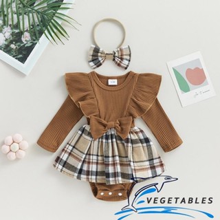 Zhy- ชุดรอมเปอร์ จั๊มสูท แขนยาว กระโปรง ลายสก๊อต แต่งระบาย พ…